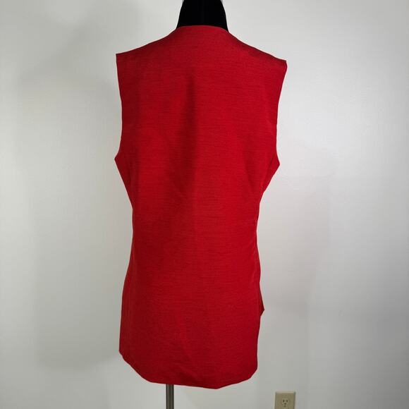 Vintage 90s Tailored Texture: Red Linen Blend Longline Vest - Quiet Confidence! - Picture 12 of 16